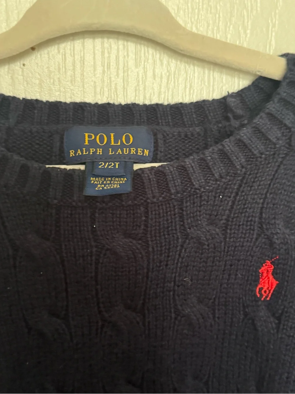 Polo by Ralph Lauren Navy Cable Knit Sweater with Red Pony Logo